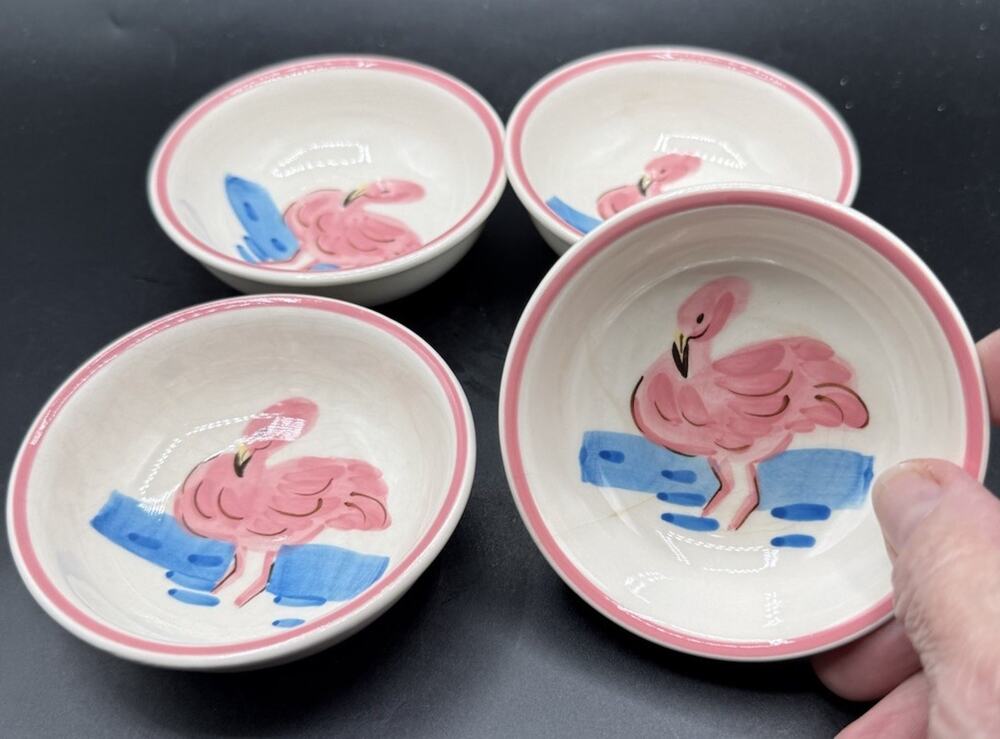 Le Gourmet Chef Pink Flamingo 3.5” Sauce Bowls Beach Decor -C25/2